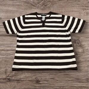 Sag Harbor Sport Brown White Striped Lace Up Cotton Knit Top XL